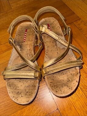 Prada Metallic Gold Cork-Strap Women's Sandals